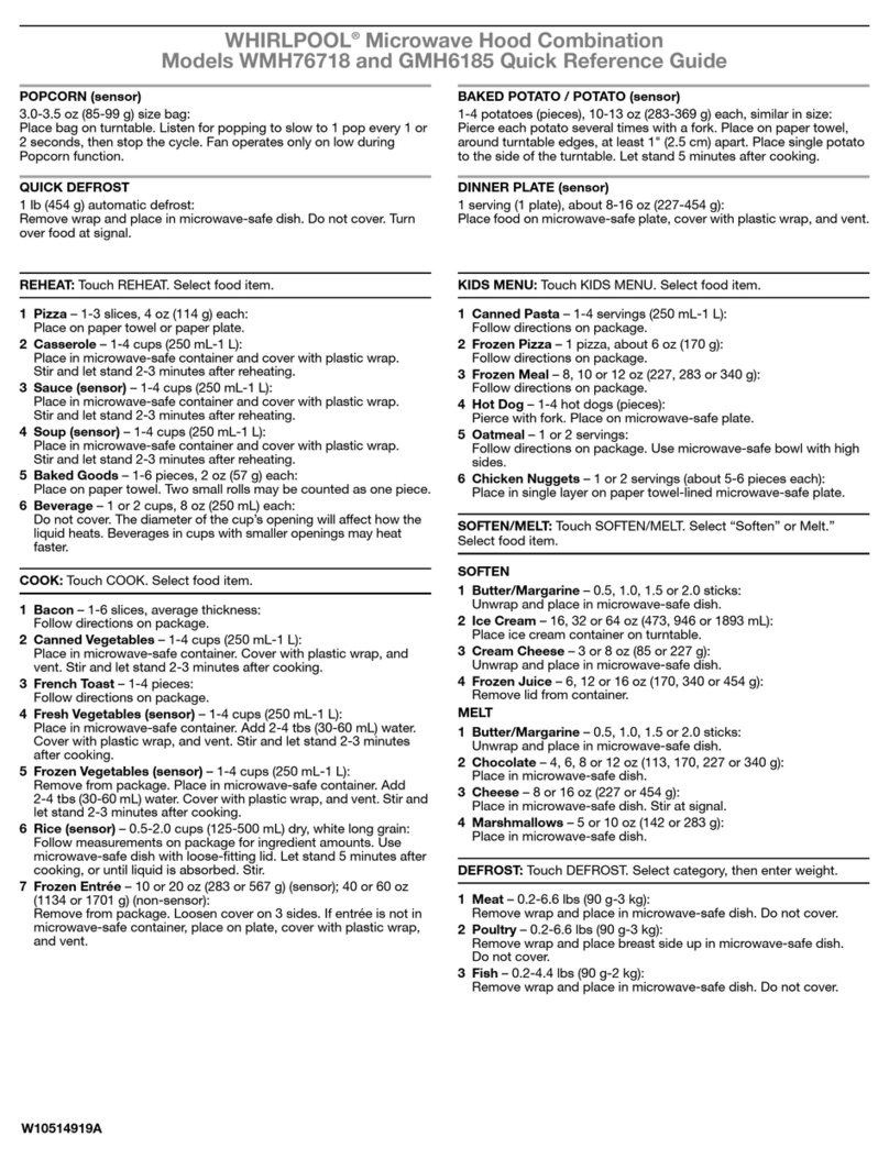 Whirlpool GMH6185 Quick reference guide
