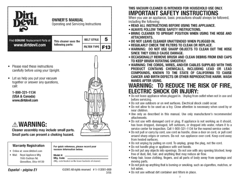Dirt Devil 110000 owner's manual