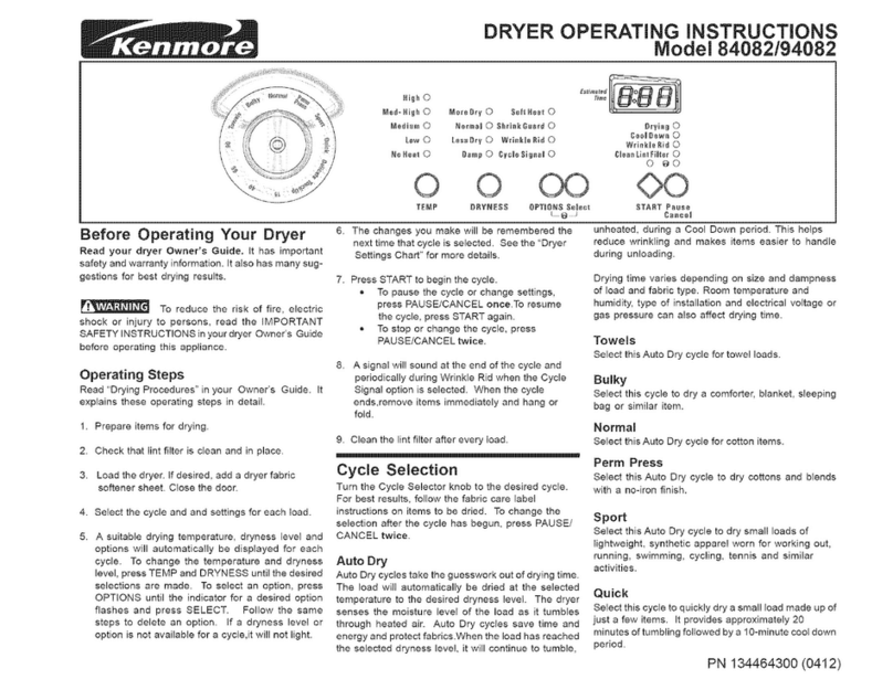 Kenmore 84082 User manual