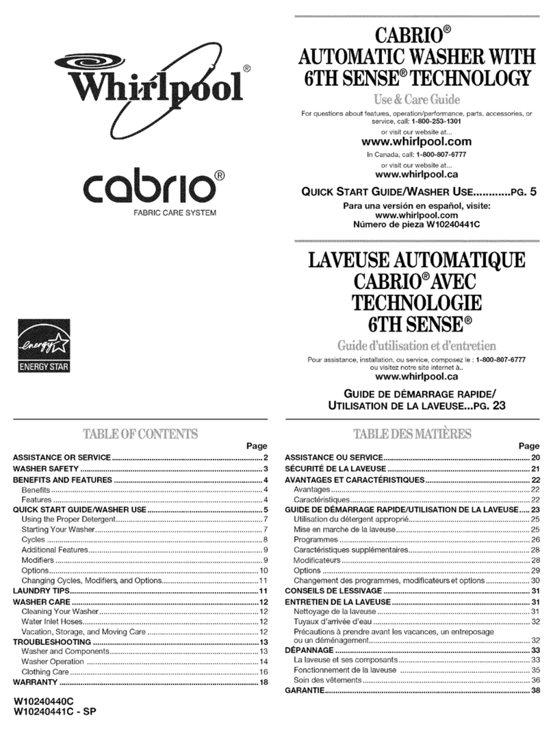 Whirlpool Cabrio W10240441C - SP Use & care guide
