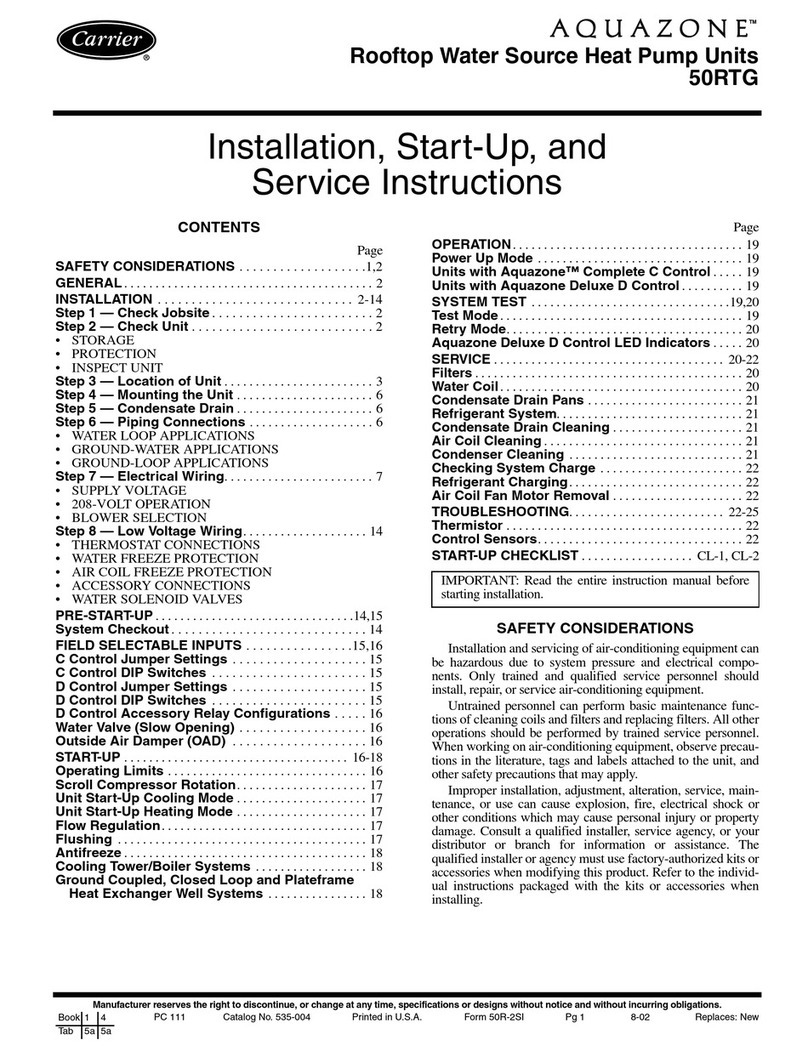 Carrier aquazone 50RTG Installation, Start-Up and Service Instructions