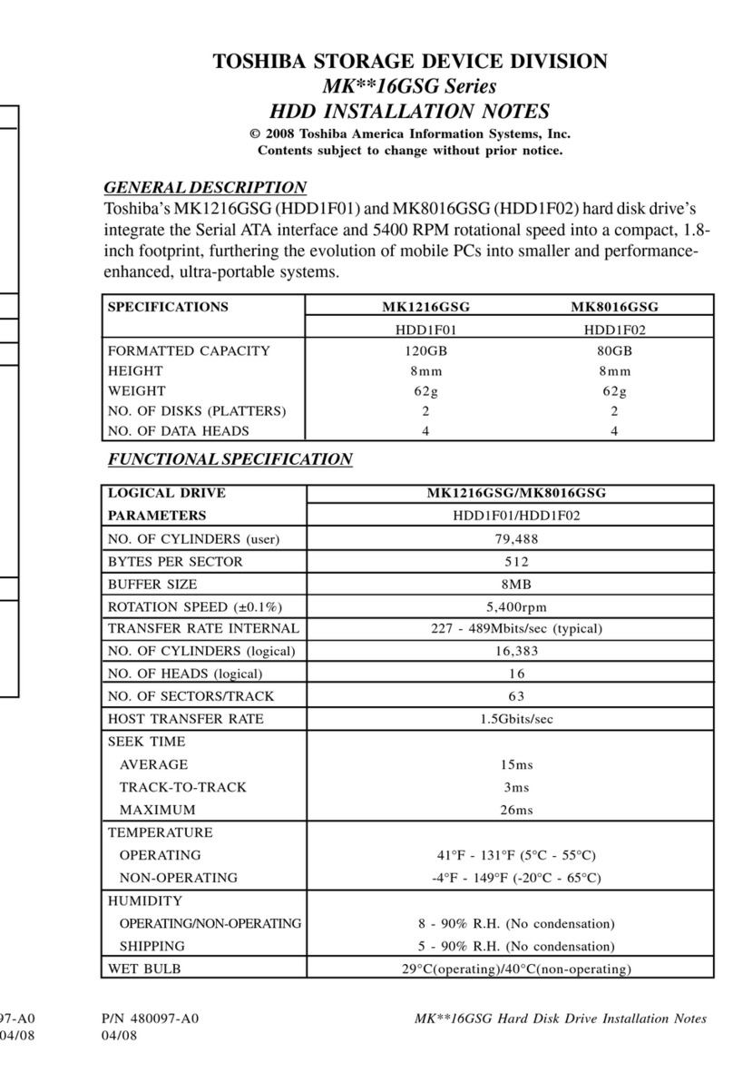 Toshiba MK8016GSG Installation notes