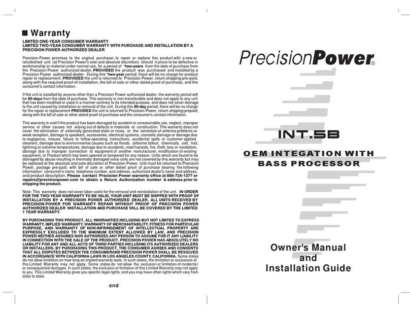 Precision Power INT.5B Owner's manual and installation guide