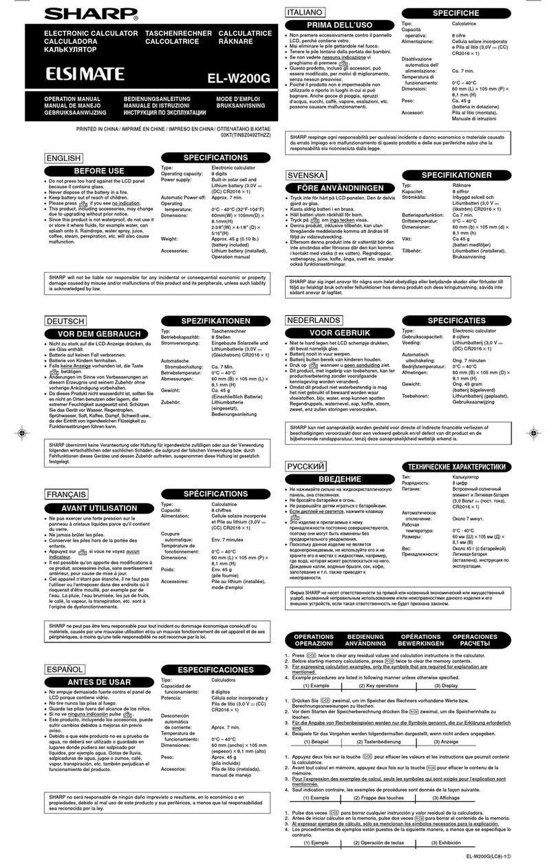 Sharp ELSIMATE EL-W200G Operation manual