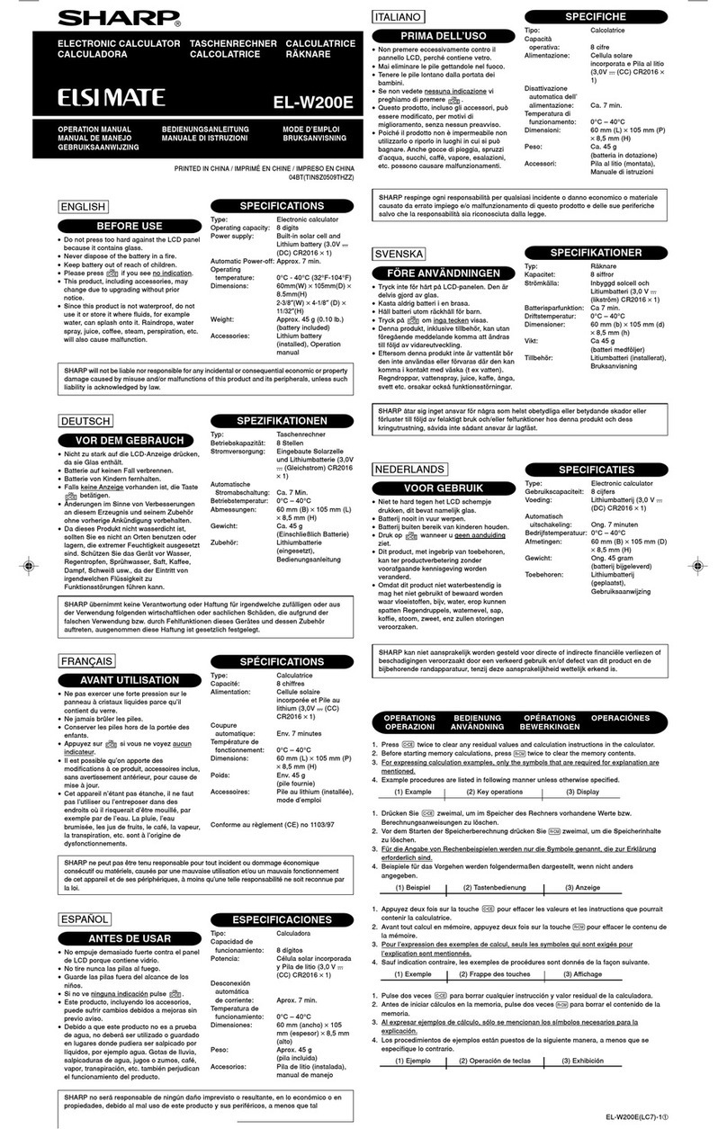 Sharp ELSIMATE EL-W200E Operation manual