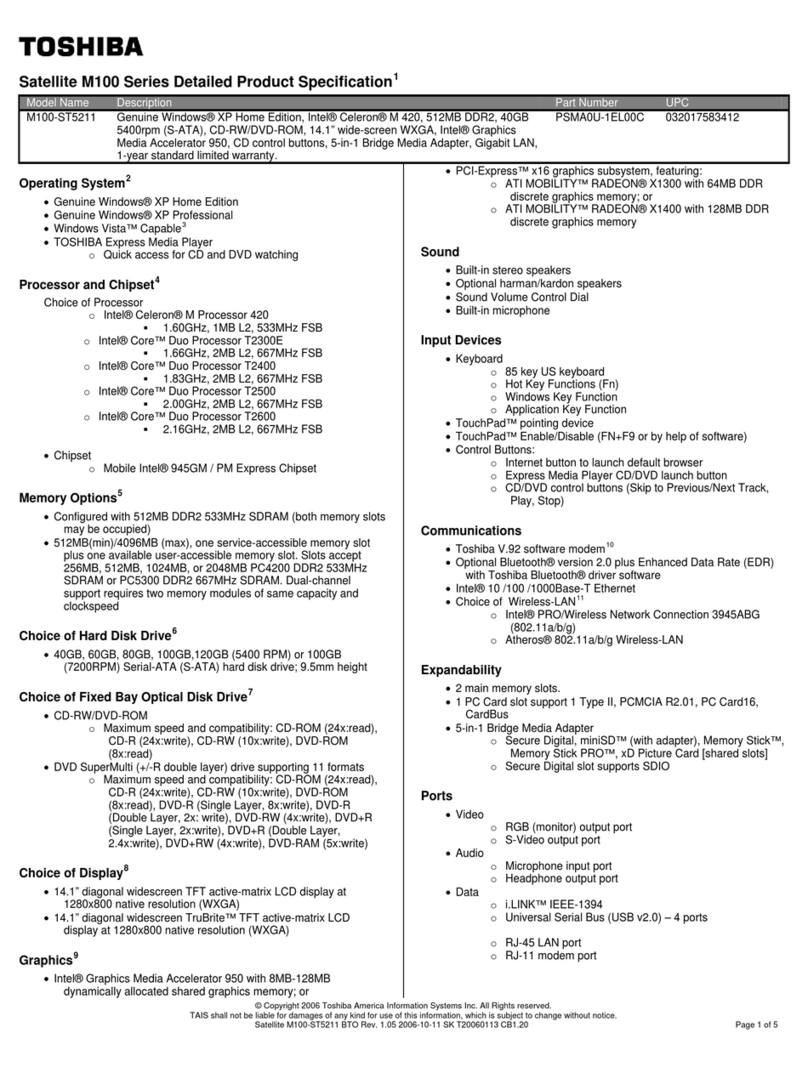 Toshiba Satellite M100-ST5211 manual