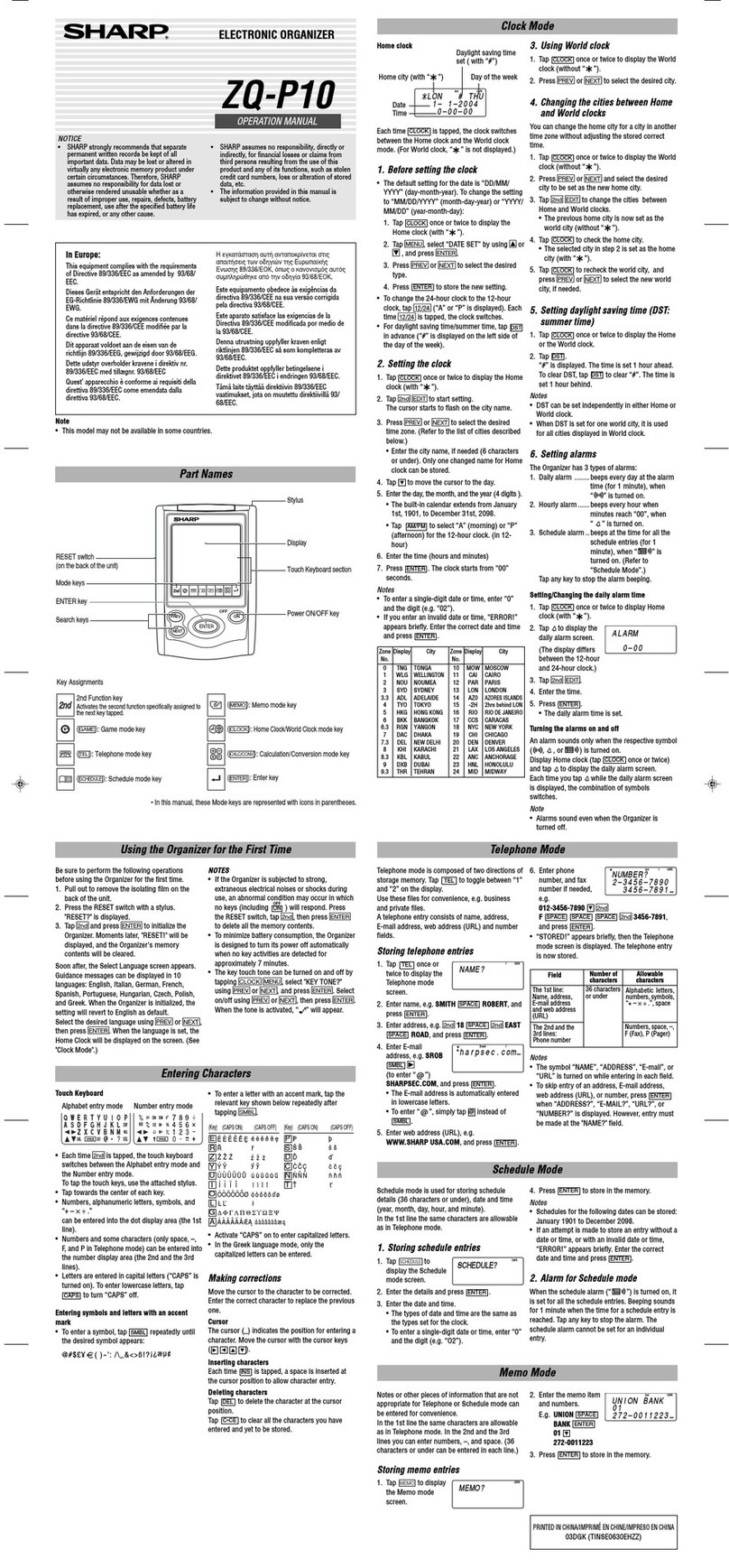 Sharp ZQ-P10 Operation manual