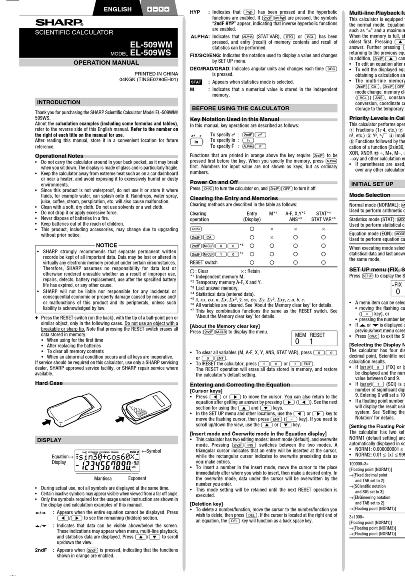 Sharp EL-509WM Operation manual