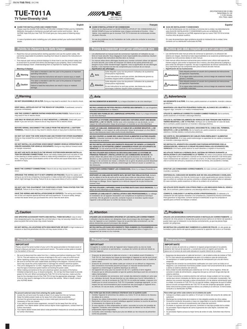 Alpine TUE-T011A owner's manual