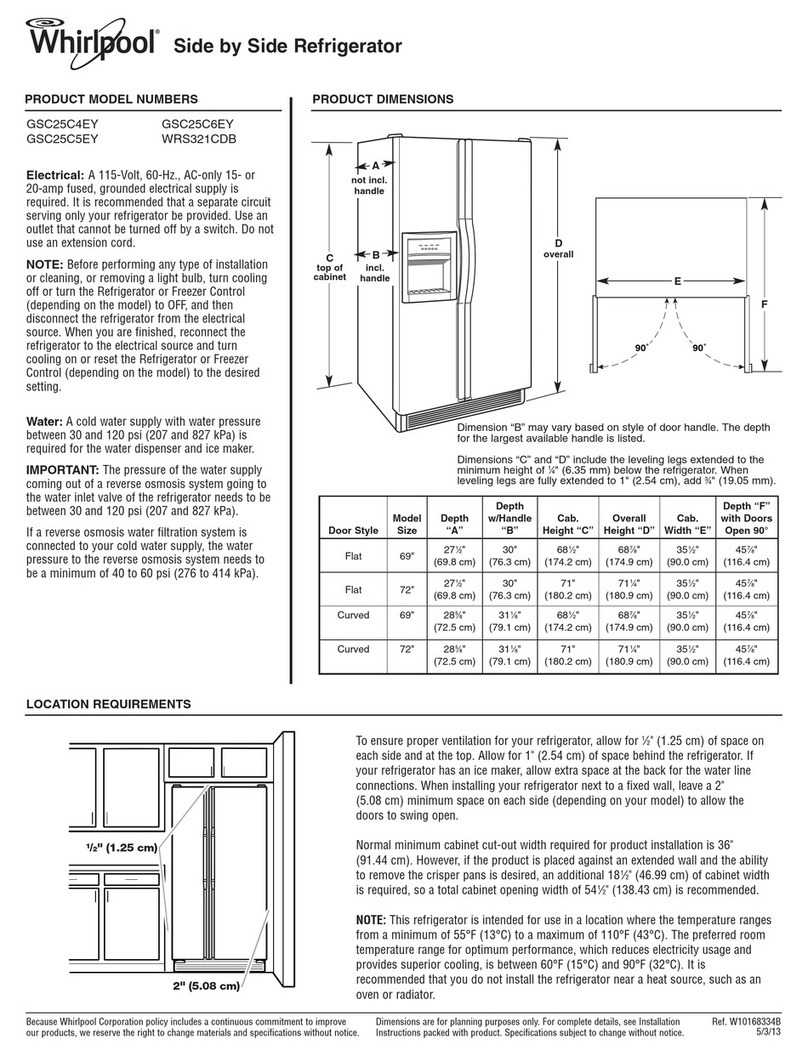 Whirlpool Gold GSC25C6EY Dimension Guide