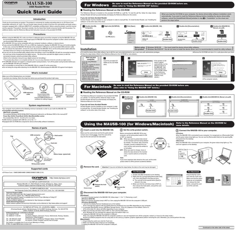 Olympus Camedia MAUSB-100 quick start guide Olympus Camedia MAUSB-100 quick start guide