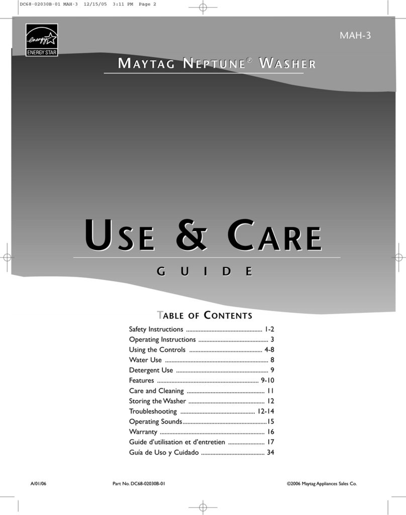 Maytag Neptune MAH-3 Series User manual