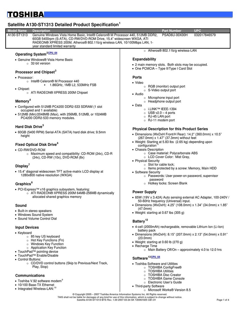 Toshiba Satellite A130-ST1313 User manual