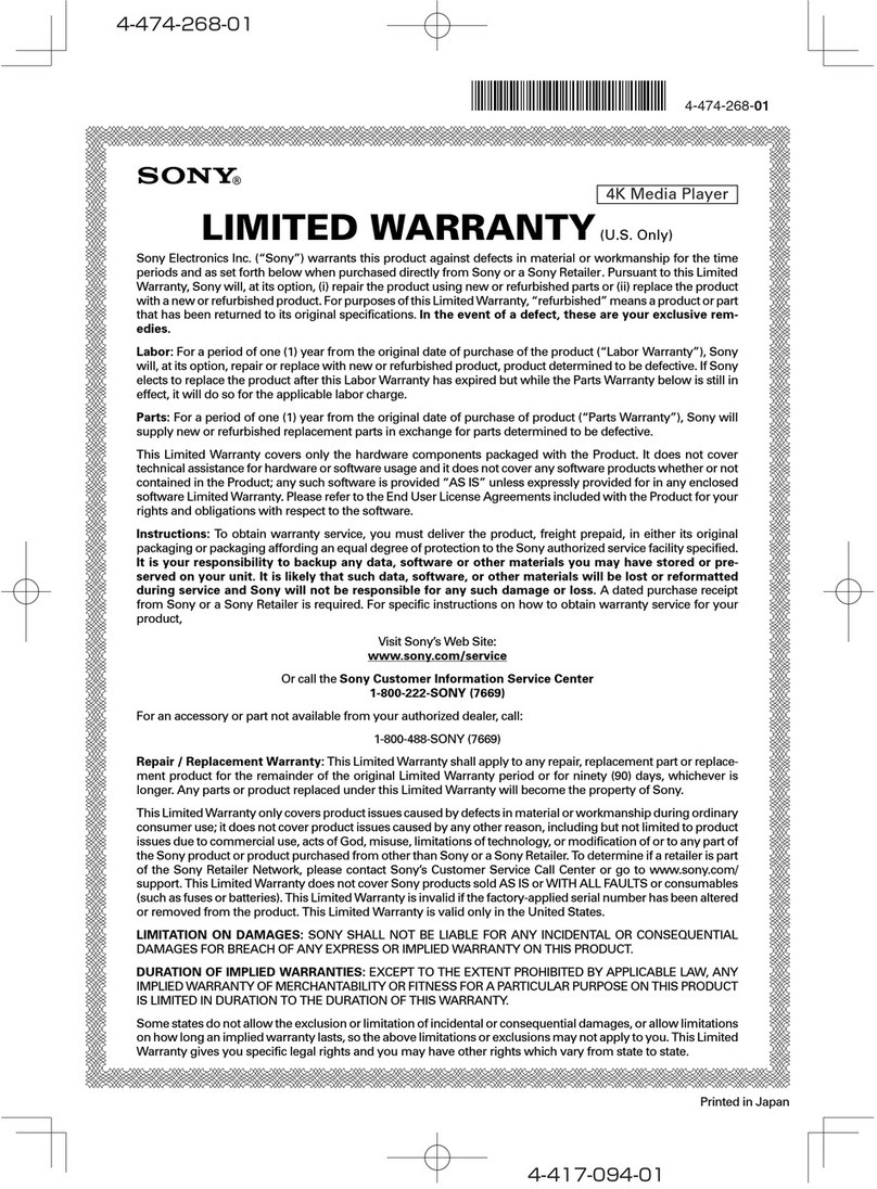 Sony FMP-X1 Limited warranty