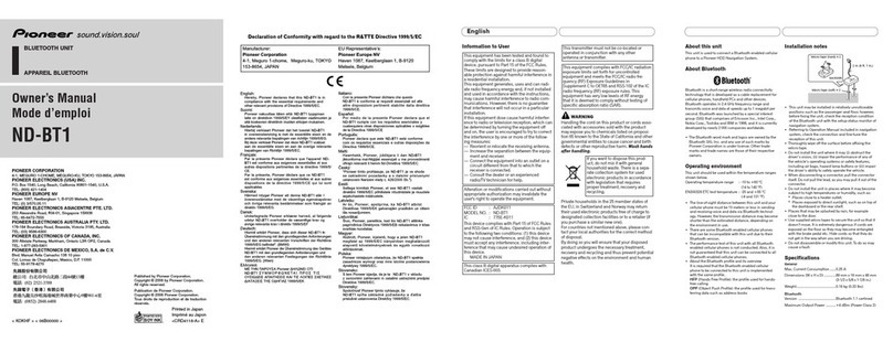 Pioneer ND-BT1 owner's manual