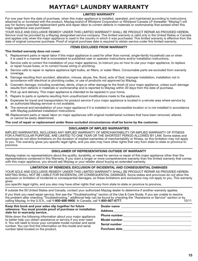Maytag MVWC200BW Use and maintenance manual