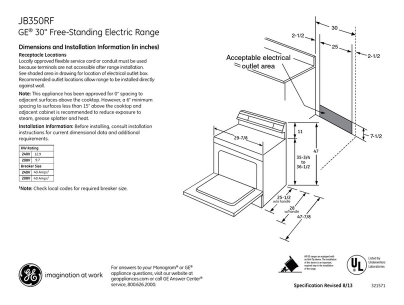 GE JB350RFSS Dimensions and installation information