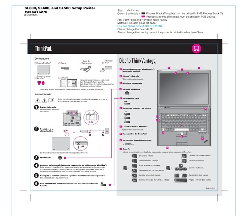 Lenovo ThinkPad SL300 Specification sheet