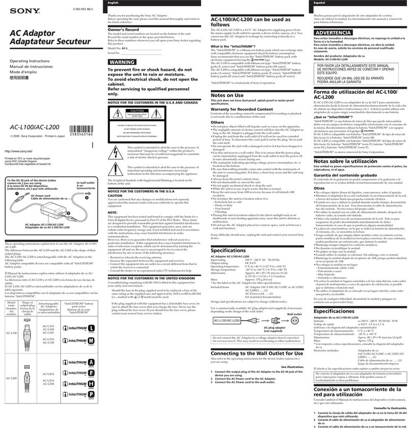 Sony AC-L100 User manual Sony AC-L100 User manual