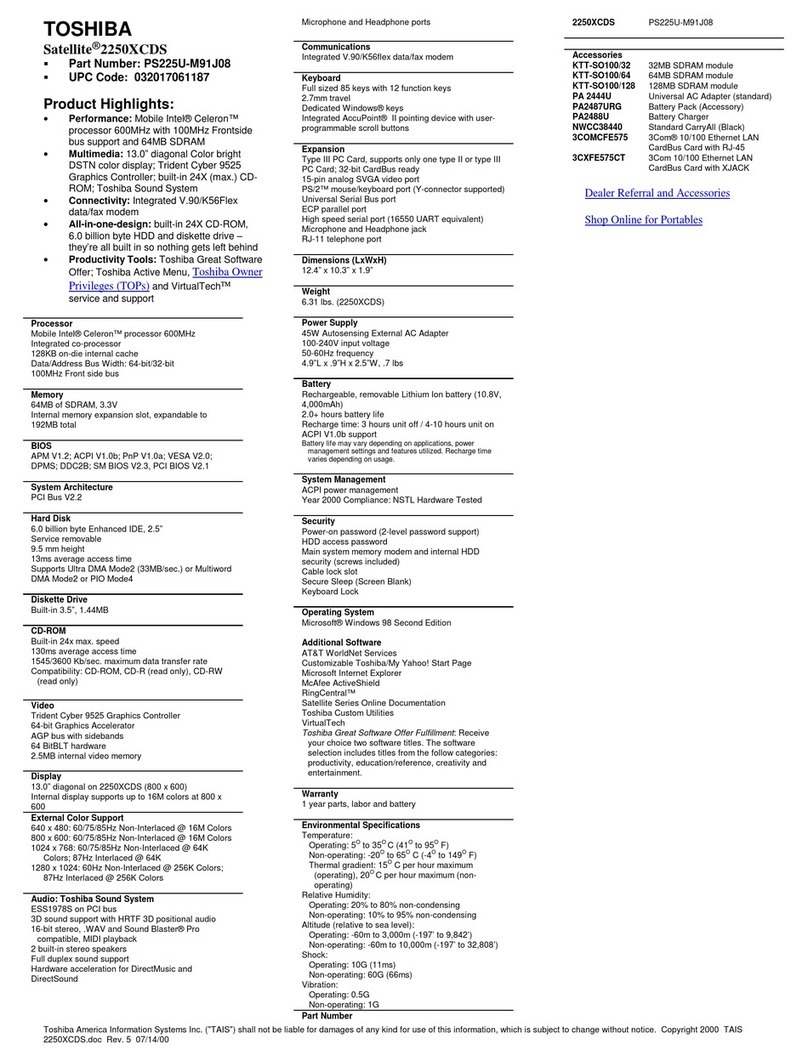 Toshiba Satellite 2250XCDS User manual