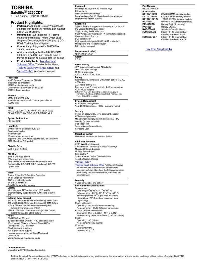 Toshiba Satellite 2250CDT User manual