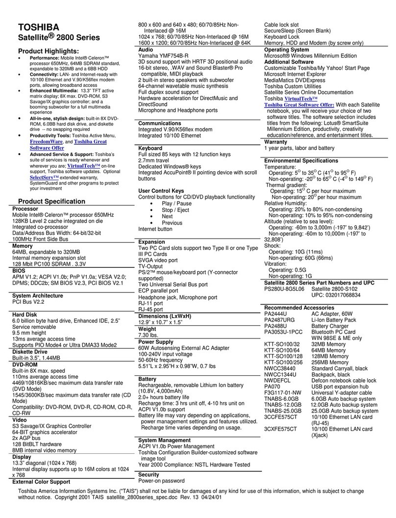 Toshiba Satellite 2800-S102 User manual Toshiba Satellite 2800-S102 User manual
