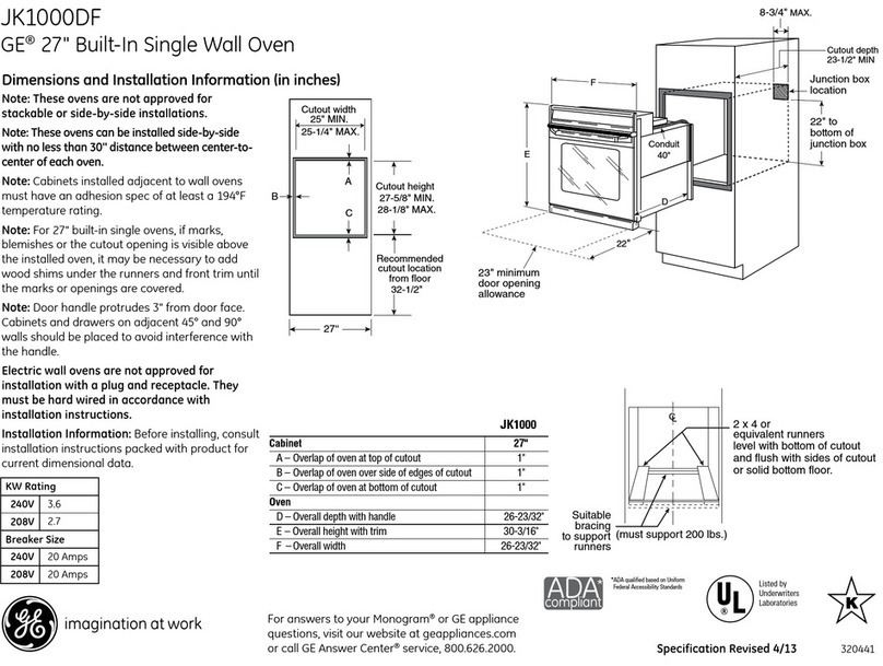 GE JK1000DFBB Dimensions and installation information