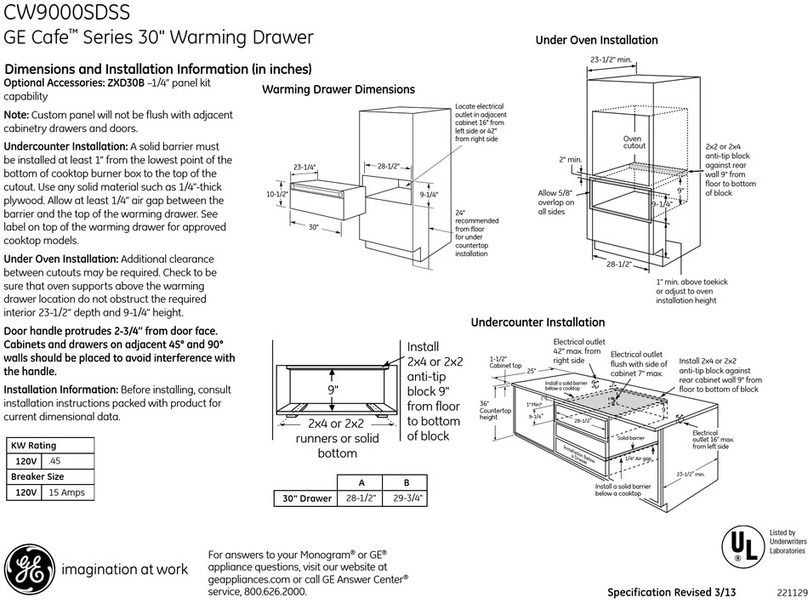 GE Cafe CW9000SDSS Dimensions and installation information