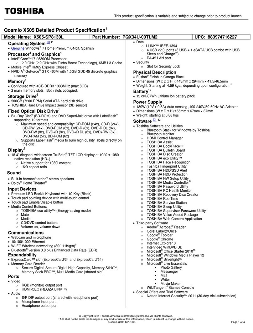 Toshiba Qosmio X505-SP8130 User manual