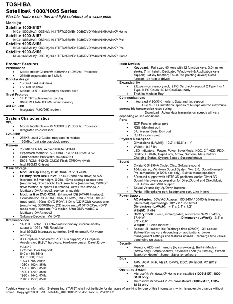 Toshiba Satellite 1000-S158 Operation manual