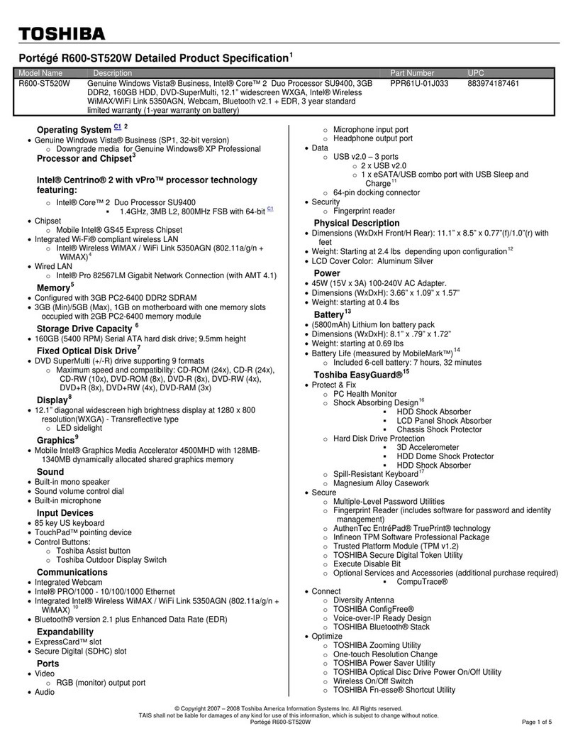 Toshiba Portege R600-ST520W User manual