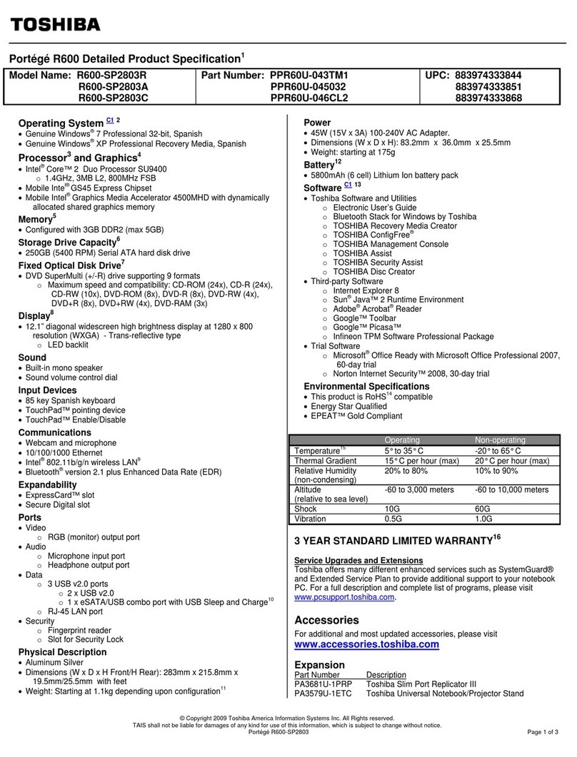 Toshiba Portege R600-SP2803C User manual