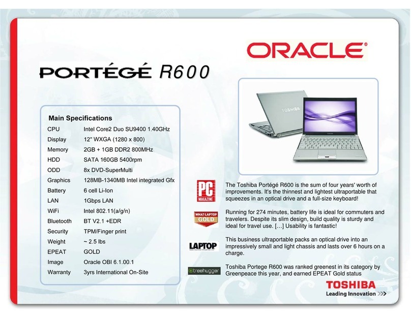 Toshiba Portege R600 Specification sheet