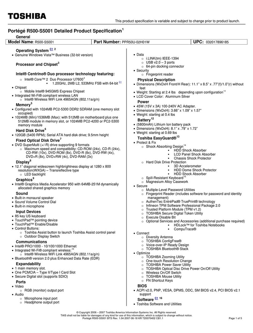 Toshiba Portege R500-S5001 User manual