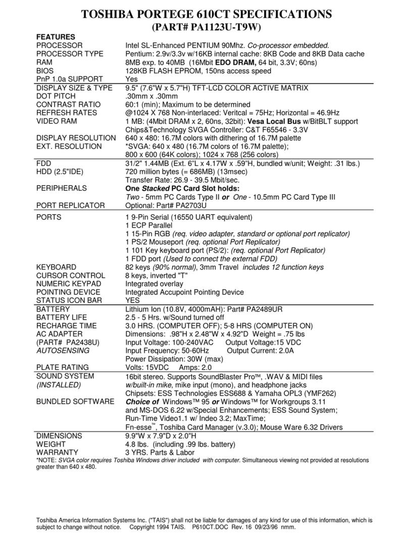 Toshiba Portege 610CT Dimensions