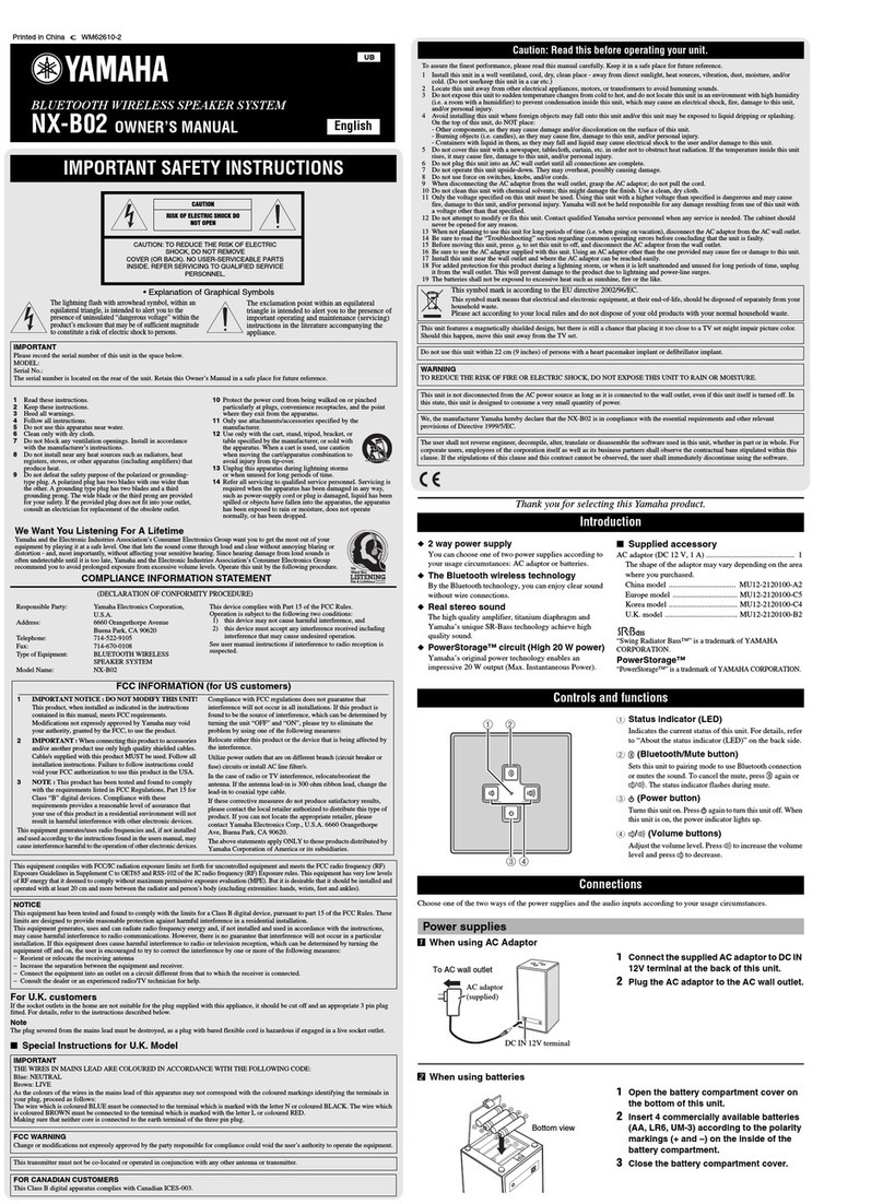 Yamaha NX-B02 - Portable Speakers - 10 Watt owner's manual Yamaha NX-B02 - Portable Speakers - 10 Watt owner's manual
