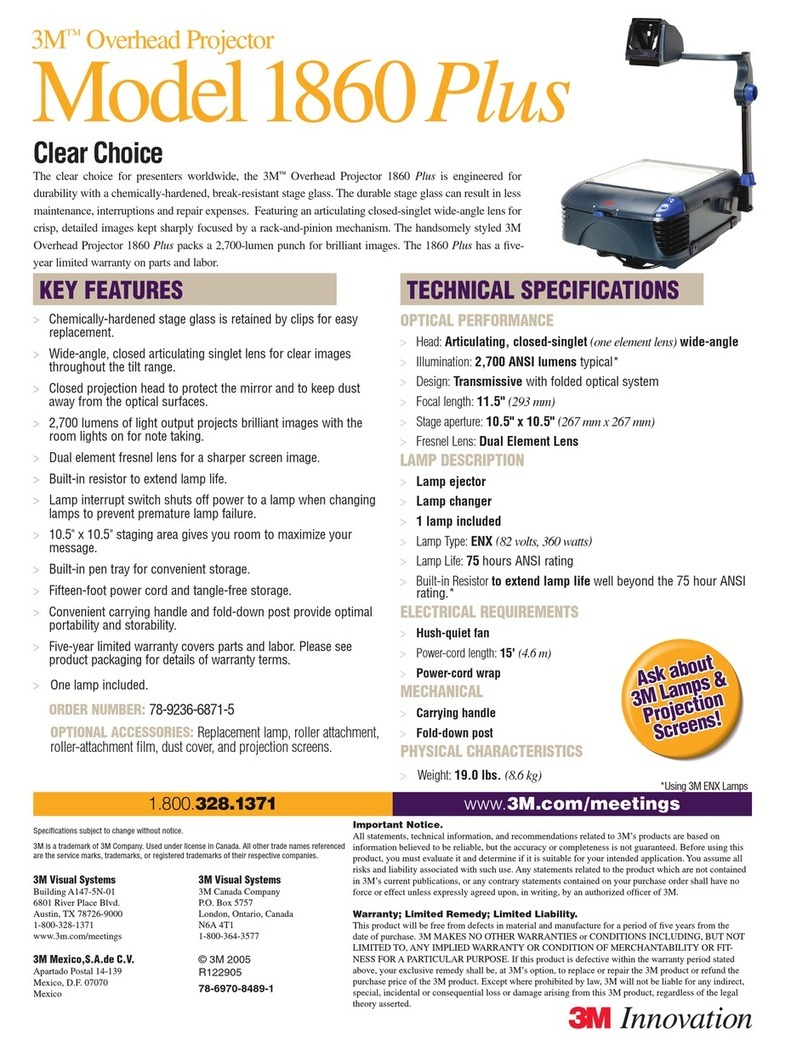 3M 1860 - Plus Overhead Projector Operation and maintenance manual
