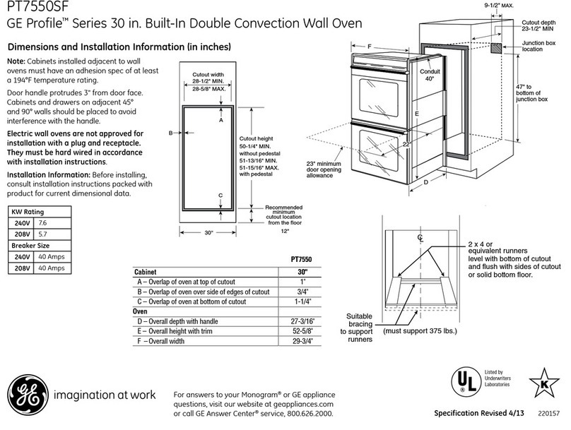 GE PT7550SFSS Dimensions and installation information