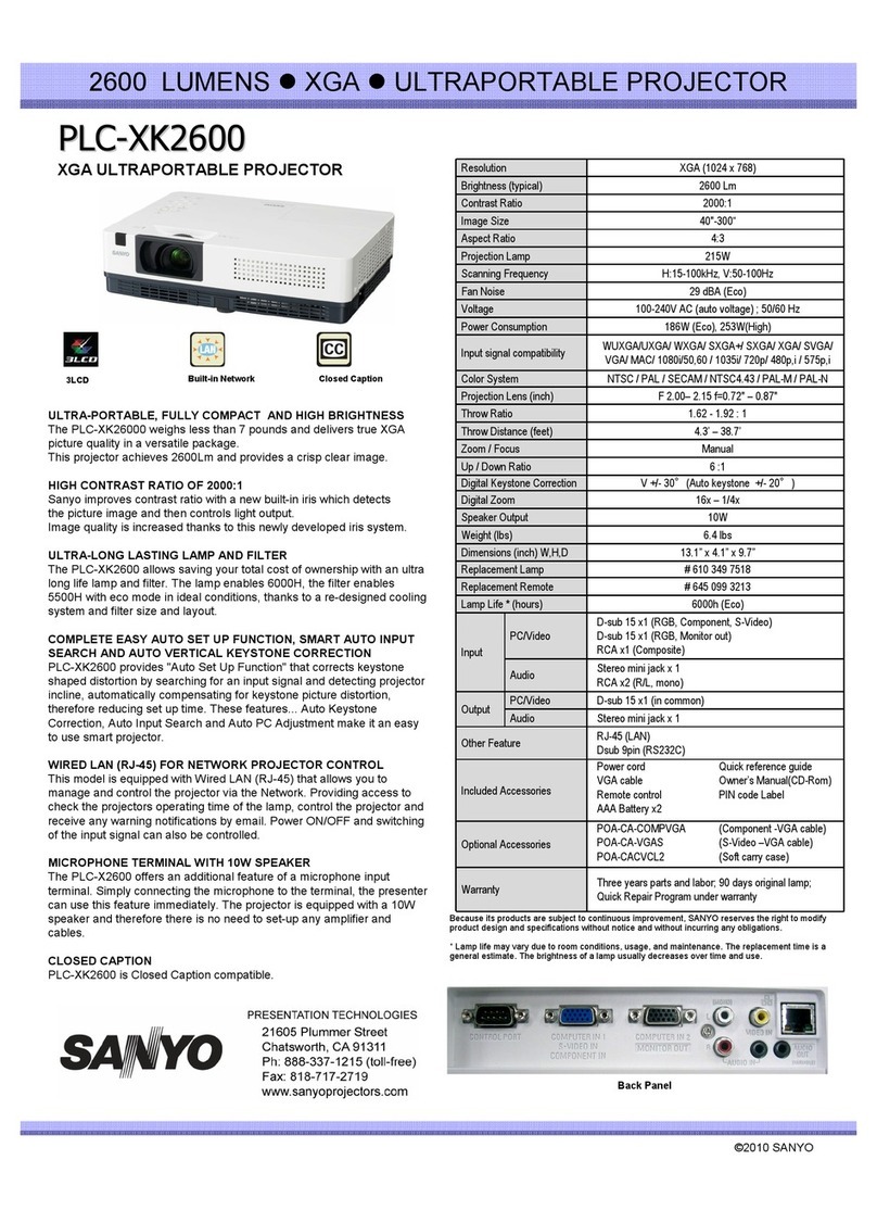Sanyo PLC-XK2600 - 2600 Lumens User manual