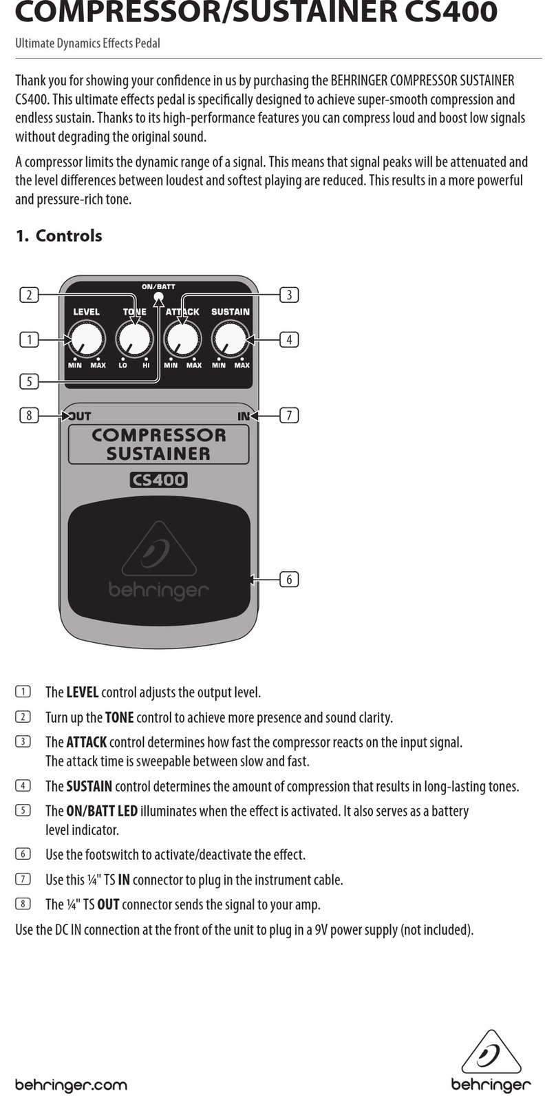 Behringer COMPRESSOR SUSTAINER CS400 User manual