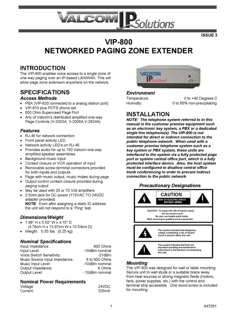 Valcom IP Solutions VIP-800 User manual