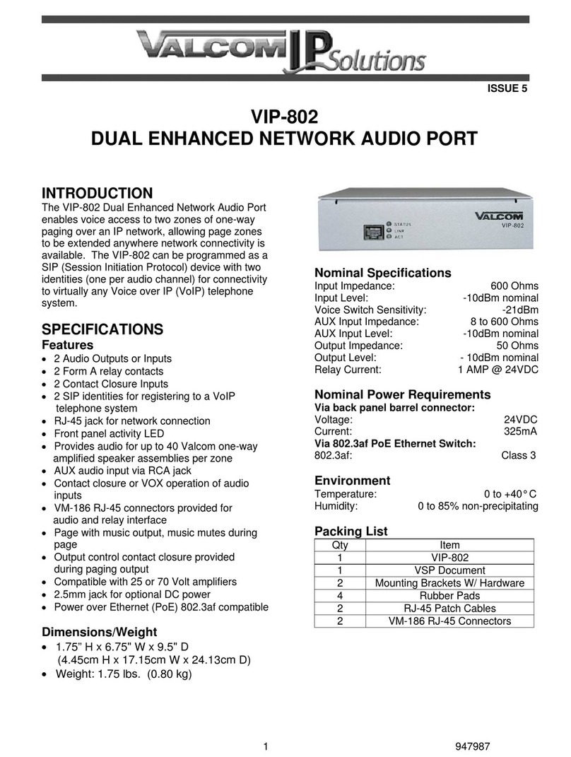 Valcom IP Solutions VIP-802 user guide