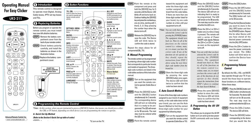 Universal Remote Control Easy Clicker UR2-211 User manual Universal Remote Control Easy Clicker UR2-211 User manual