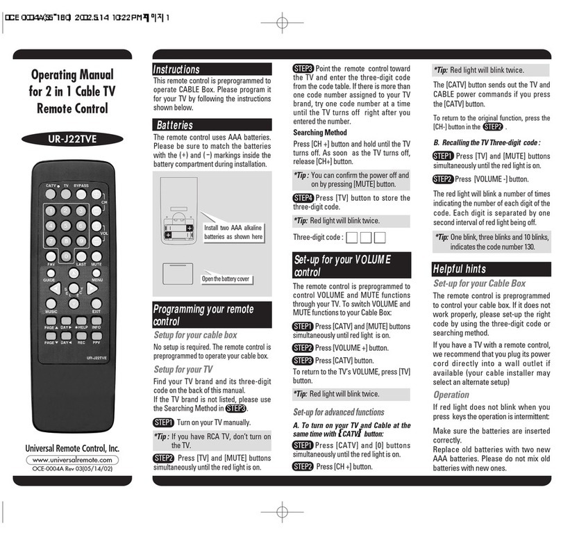Universal Remote Control UR-J22TVE operating manual