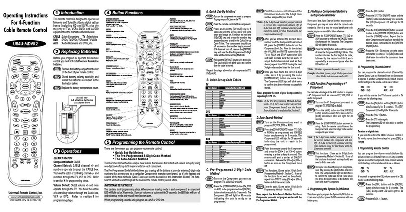 Universal Remote Control UR4U-MDVR2 operating instructions