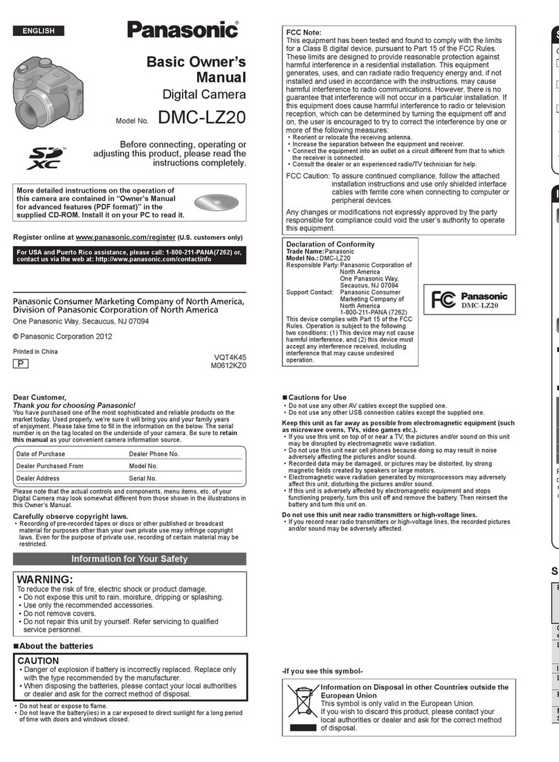 Panasonic Lumix DMC-LZ20 Installation and service instructions