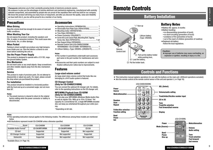 Panasonic CQ-C3400W User manual