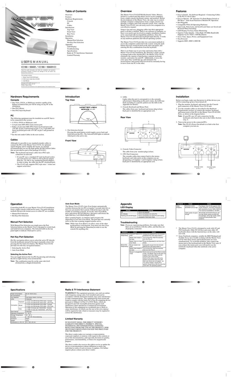 ATEN MASTER VIEW CS-92 User manual ATEN MASTER VIEW CS-92 User manual