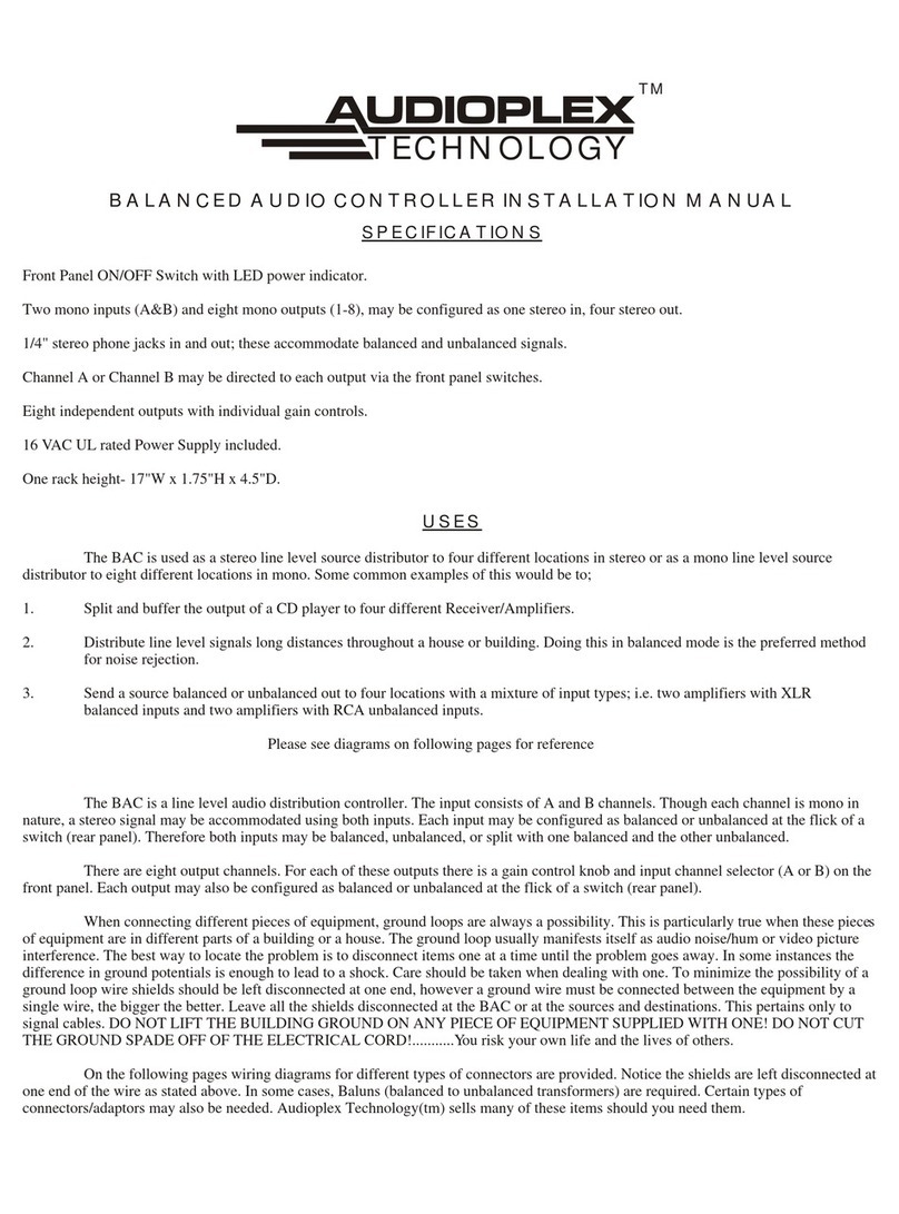 Audioplex BALANCED AUDIO CONTROLLER installation manual