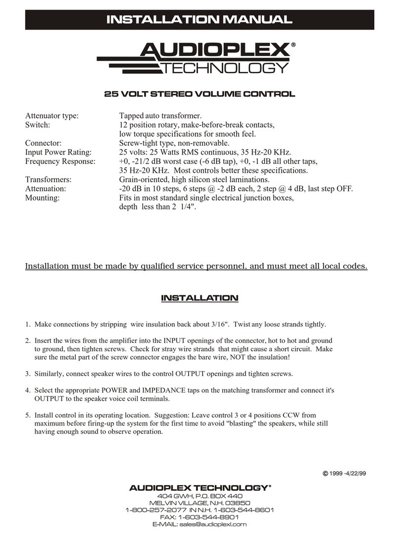 Audioplex 25 VOLT STEREO VOLUME CONTROL installation manual Audioplex 25 VOLT STEREO VOLUME CONTROL installation manual